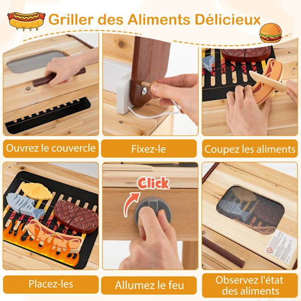 COSTWAY Børnekøkken 3 År+ Udendørs med Grill, Pizzarie, Vandtank, 15 Tilbehør