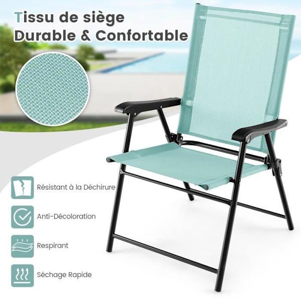 COSTWAY Set med 2 hopfällbara trädgårdsstolar Andas textilen campingstolar med säkerhetslås och hög rygg grön Grön