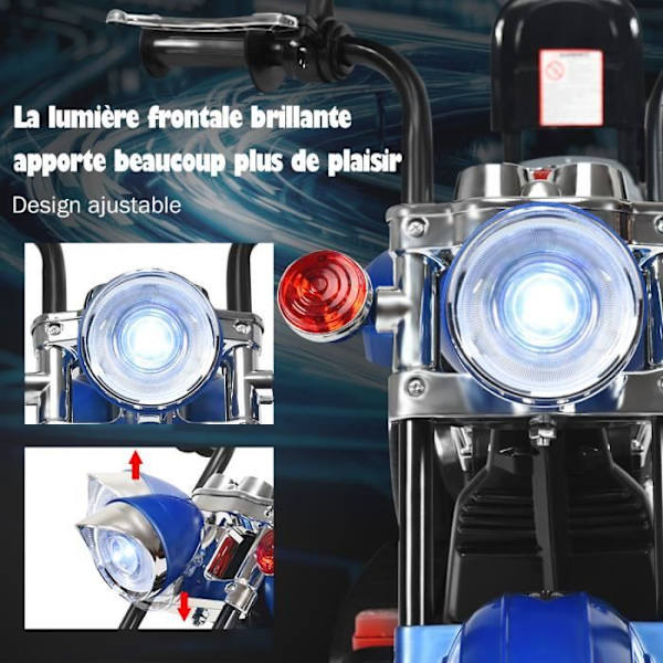 COSTWAY 6V elektrisk motorcykel til børnescooter med 3 hjul lyd- og lyseffekt, 3Km/t Max, 3 år + Chopper Style Blue Blå