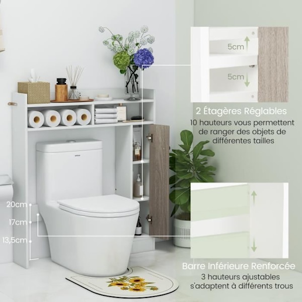 Toiletvaskeskab med 2 rum og 1 dør - COSTWAY - Hvid Vit