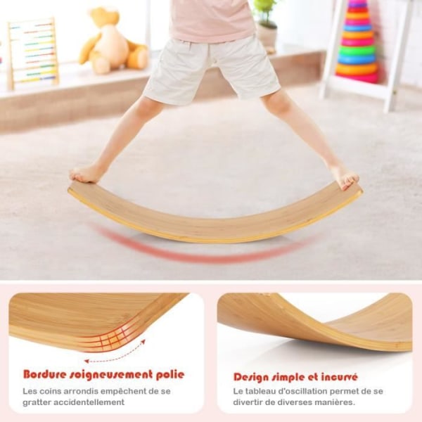 COSTWAY Balance Boards Bamboo Rocker Training med rundade kanter 90,5 x 30 x 16,5 cm Belastning 150 kg för småbarn