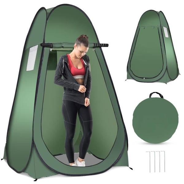 Kannettava pop-up camping suihkuteltta-COSTWAY-120x120x190cm-1 henkilö-valmistettu polyesteristä-kantolaukku-4 naulaa mukana-vihreä Grön