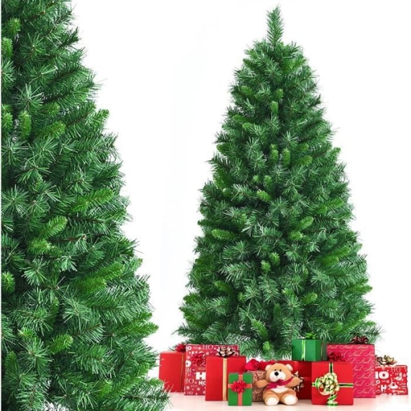 COSTWAY 150 cm Tät konstgjord julgran gångjärn med 456 kvistar PVC-hopfällbar metallstativ Grön festlig dekoration