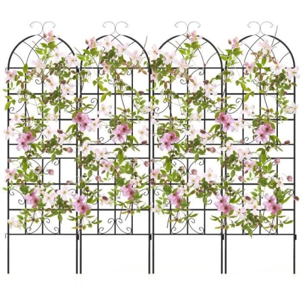 COSTWAY Trädgårdsspaljé Set om 4 180x50cm-3 i 1 stängsel-rostsäker metall-elegant mönster-klätterväxter, rosor, grönsaker