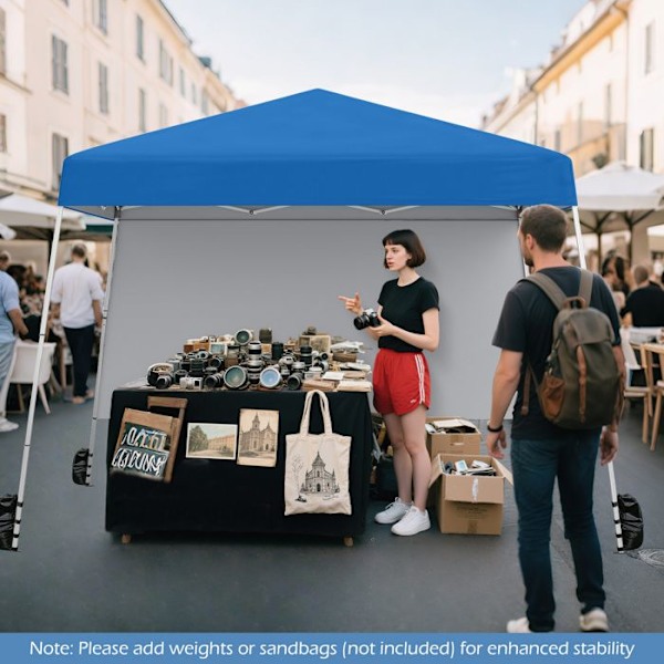 COSTWAY Pop-Up Teltta Kokoontaitettava 3 x 3 M 1 Sivuseinällä - UV-suoja UPF50+ - Kannettava Reppu Leirintä, Sininen