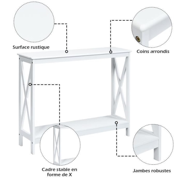 COSTWAY-konsol, hallenhet 100 x 30 x 80 CM - 1 förvaringshylla för vardagsrum, entré, hall vit Vit