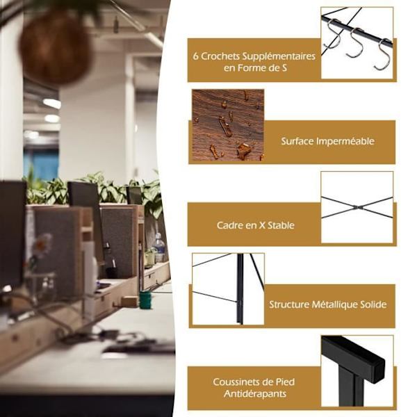 COSTWAY hopfällbart datorbord, datorbord med metallram, 6 S-formade krokar, 100 x 50 x 75 cm, kaffe Kaffe