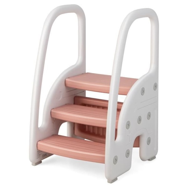 COSTWAY Barntrappa pallar 3 steg med avtagbar pedal, BPA-fria HDPE säkerhetshandtag Barntrappa pall för toalett Rosa Rosa
