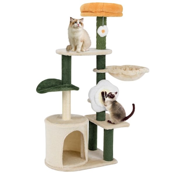 COSTWAY Multi-Level Katte træ med Søde Blomster, Plys Øverste Platform, Hule, Kradsebræt og Sisal Plade, Bold