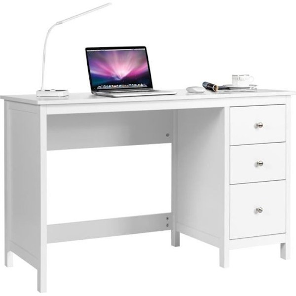 COSTWAY computerbord, computerbord 120 x 50 x 75 cm Rummeligt med 3 skuffer, moderne stil hvid farve Vit