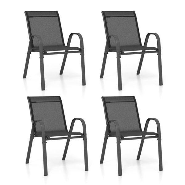 COSTWAY 4 kpl Puutarhatuoleja, Tekstiilipolyester-kangas, Pinottavat Ruokatuolit Käsinojilla, Patio ja Terassi, Musta Svart