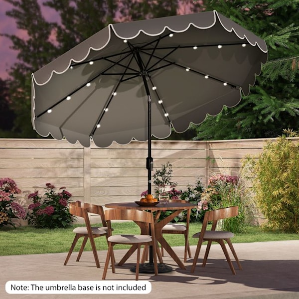 COSTWAY Parasol för Trädgård 3M 24 LED-lampor - Solskydd - Justerbar Lutning 35° - 8 Spön för Strand Terass Grå