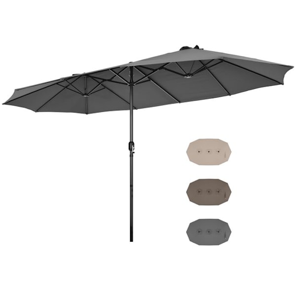 COSTWAY Parasol Dubbel Trädgård XXL - 470x280x245 cm, 12 Spikar, Vevarsystem, Metallram, Polyesterduk, Mörkgrå