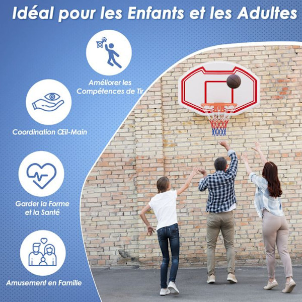 Væghængt Basketkurv 45 cm COSTWAY med Brudsikkert Panel, Rivefast Net til Børn Indendørs/Udendørs, 91 x 61 cm vit + röd