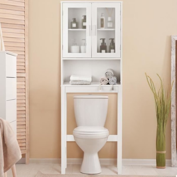 COSTWAY Toalettenhet ovanför toaletten med 3 hyllor för badrumsförvaring Vit Modern 57 x 18,5 x 163 CM