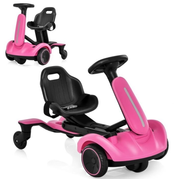 COSTWAY Driftable Electric Kart 6V/5 Ah för barn med 5 hjul, justerbar sits, ratt, 360° rotation, 5 km/h, 3-8 år, rosa