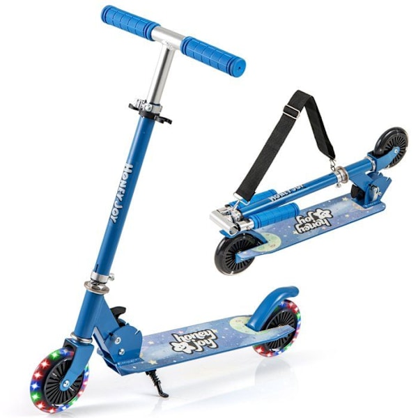 COSTWAY Lasten Käytettävä Taivutettava Scootti, jossa on 2 Vilkkuvaa Pyörää & Tukijalka, 3 Säädettävää Korkeutta, Leveä Silta, 50kg 3-8 Vuotiaille, S