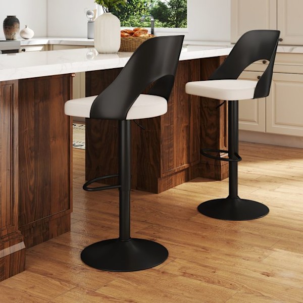 COSTWAY Set med 2 Ergonomiska Barstolar - Justerbar Sitsens Höjd 63-83 cm för Kök Bistro Svart