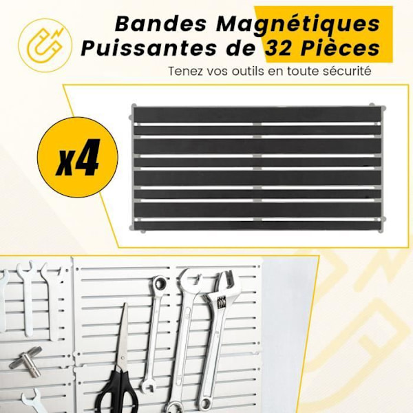 COSTWAY Sæt med 4 vægmonterede pindeplader til opbevaring af magnetisk værktøj 32 stærke magneter med forborede huller til skruenøgler