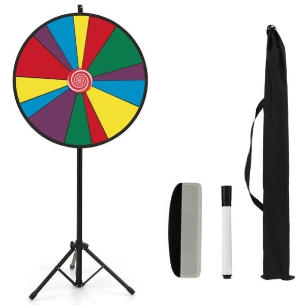 COSTWAY Lykkehjul 76CM-Stativ-Stativ-14 Farverige Slots-Justerbar Højde 140-170 CM-Dry Erase Marker, Eraser-Party Färgad
