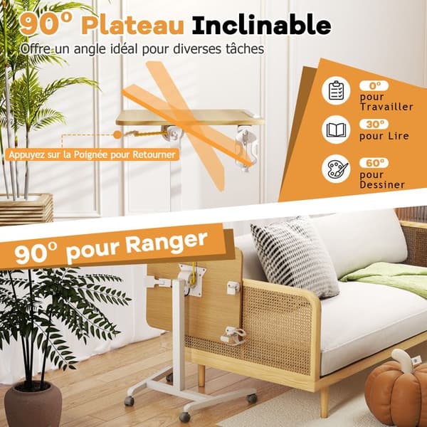COSTWAY Mobilt Justerbart Skrivebord til PC med 90° Inklinerbart Bordplade til Sidde- og Stegarbejde 60 x 48 x 76-111 cm