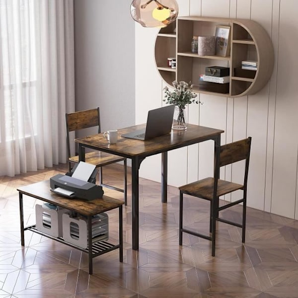 COSTWAY bord och 2 stolar 1 bänkset - 4 personer, industriell stil, metallkonstruktion för matsal, restaurang, kök