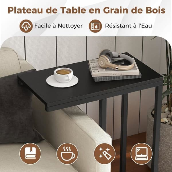 COSTWAY 'C' formet sidebord til sofa og seng, 45,5 x 25,5 x 64 cm, metalstel til stue, soveværelse, sort