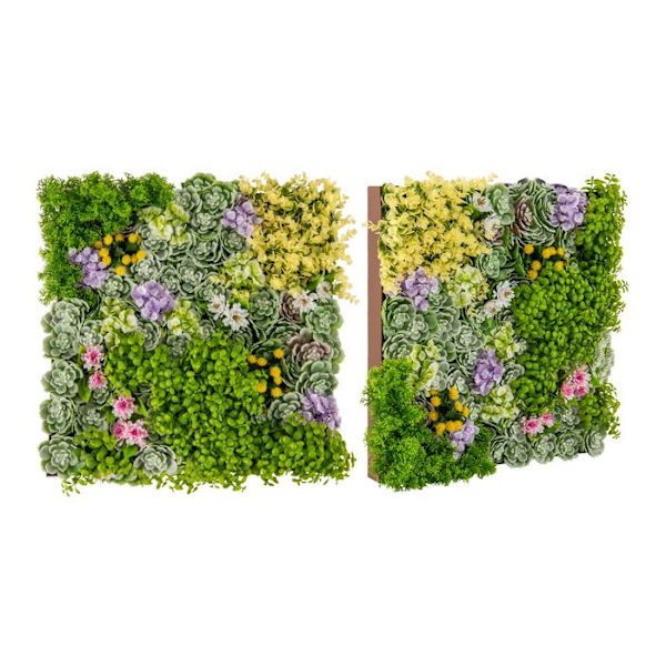 COSTWAY kunstig hæk 2 STK Firkantede vægdekorationer 50 x 50 cm i 3D 10 typer blandede planter, indendørs og udendørs