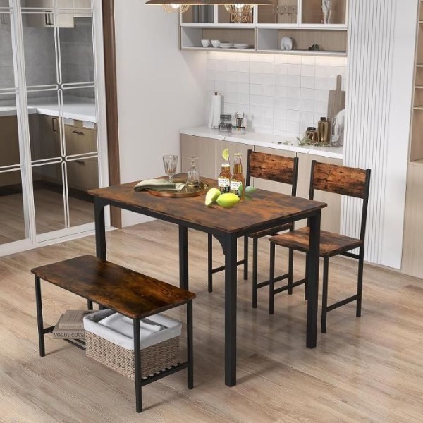 COSTWAY bord- og 2 stolesæt 1 bænk - 4 personer, industriel stil, metalkonstruktion til spisestue, restaurant, køkken