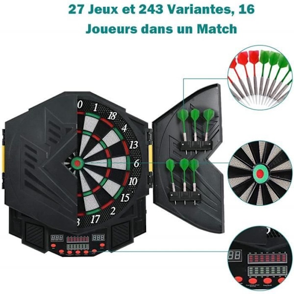 COSTWAY Target Electronic Dartboard Dartboard med 27 spellägen och 216 varianter 4 LED-skärmar för 1-8 spelare
