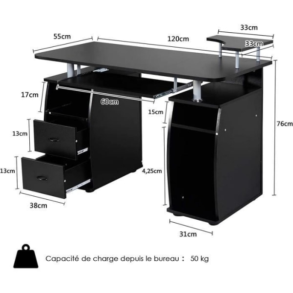 COSTWAY Datorbord med skrivarförvaring, 2 lådor, skjutbart tangentbord, svart  datorbord e171 | Fyndiq