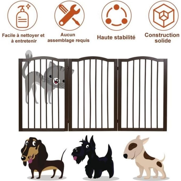 COSTWAY Vikbar säkerhetsgrind för hundar Modulär 3 sektioner svängbar trädörr Galler trappskydd 51-153x93CM