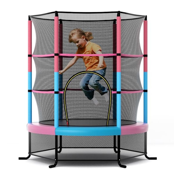COSTWAY Have Trampoline til Børn Ø165CM, med Sikkerhedsnet, Fjedersupport og Stålstruktur, Macaron