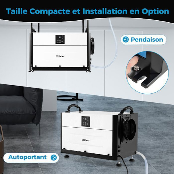Professionel Affugter COSTWAY-73,5 L/Dag-3 Tilstande-24 Timers Timer-Forsinket Start-Op Til 100 m²-Automatisk Afrimning-Hvid