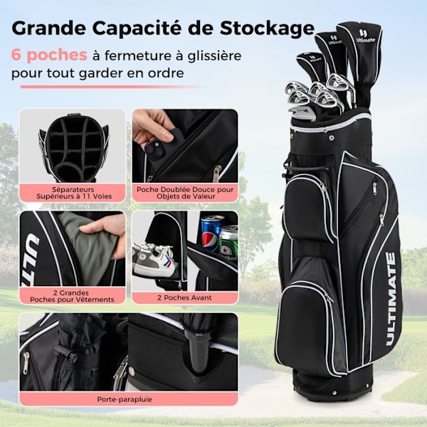 COSTWAY Golf Tas Stativ til Kvinder, 9-delt Golfklubsæt med Bærbar Caddy-taske, 3 Sorte Covers