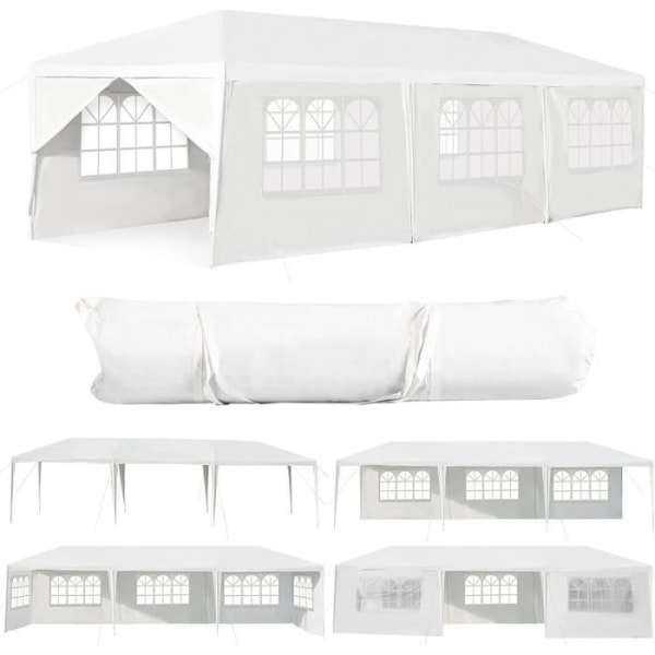COSTWAY Marquee Partytält 3 X 9M Inkluderat 6 löstagbara väggar med fönster 2 dörringångar för fest, BBQ, bröllop