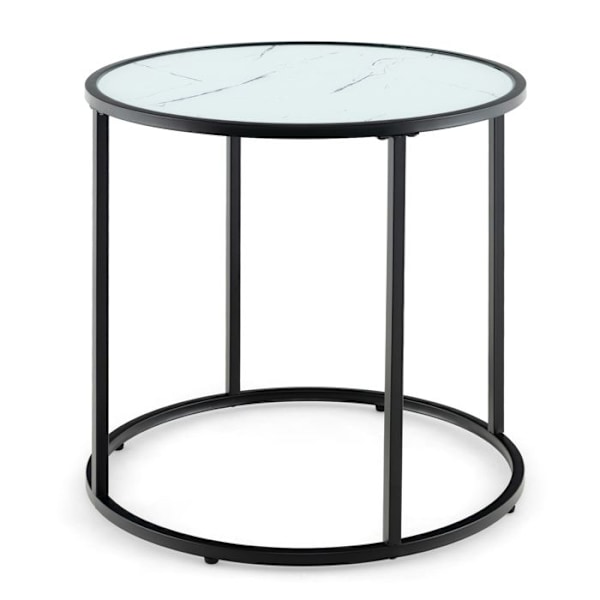 COSTWAY 50 cm runt sidobord i glas med metallram, imitation av marmorglasskiva, modernt för vardagsrum, sovrum