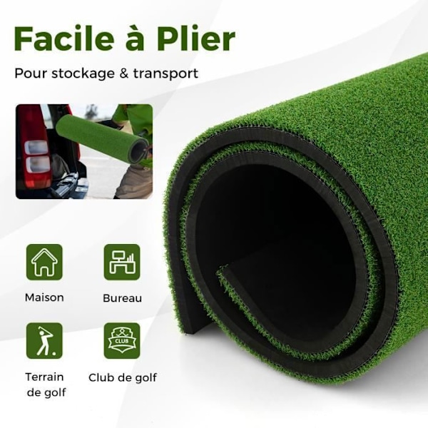 COSTWAY Golf træningsmåtte 152 x 117 x 2,5 cm med 2 tee-positioner og 2 justeringspinde 6 forborede tee-huller