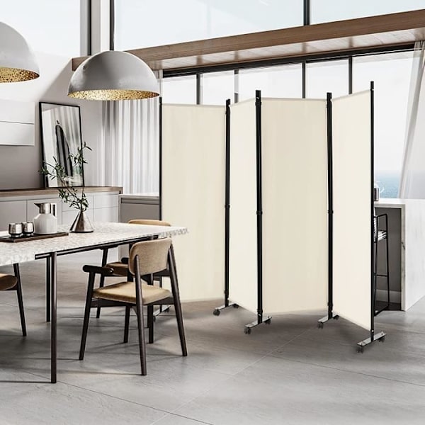 COSTWAY rullskärm 4 paneler Vikbar, fristående rumsavdelare Skydda integritet, 225 x 173 CM Vit