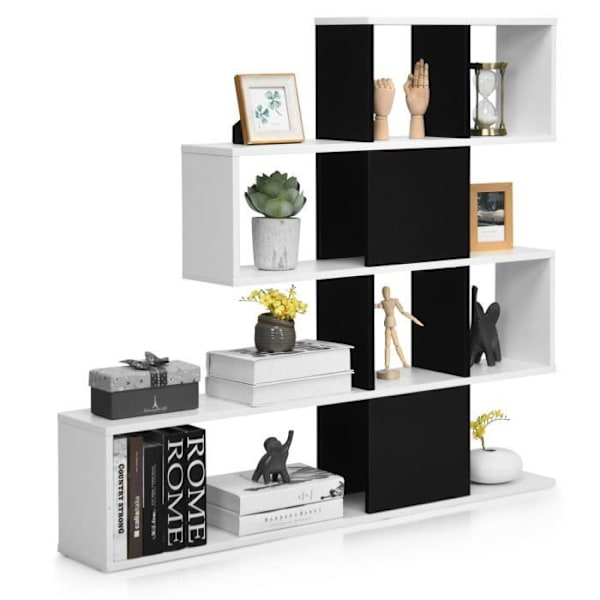 COSTWAY 5-lags bogreol 120x19,5x109 CM opbevaringshylde med anti-vippe-enhed og skridsikre puder Sort