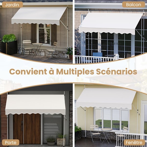 COSTWAY Butik Banner Manuell Återkallbar 3 x 1,2M - Veva Höjdjusterbar 210-300CM, Terrassmarkis UV-skydd Vit