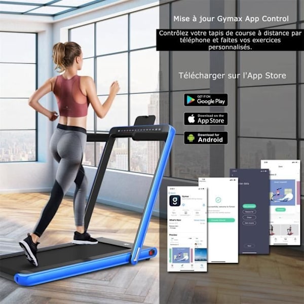 COSTWAY Foldbart Løbebånd 0,75HP Dobbelt LED Display APP og fjernbetjening Motoriseret hastighed 12 km-t Overflade 40x100cm Blå