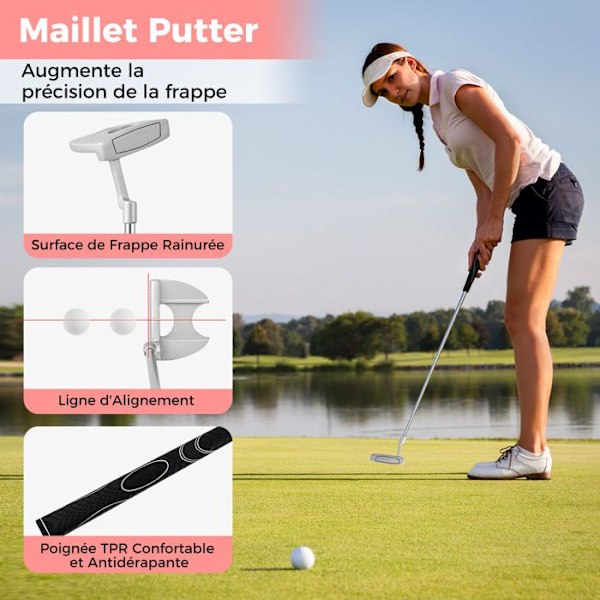 COSTWAY Naisten Golflaukku Jalustalla, 9-osainen Golfmailanosasto Kanna, 3 Mustaa Suojahattua