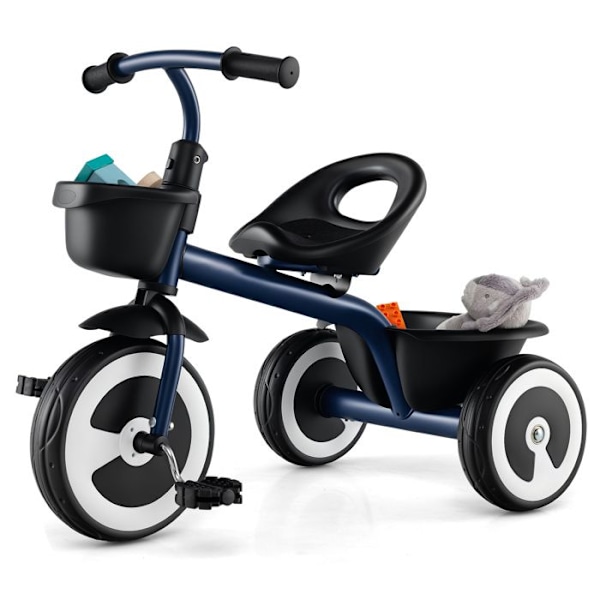 COSTWAY Tricycle til Barn med Pedal, Justerbart Sæde, Opbevaringskurve, Robust Kulstofstål, 4 EVA Hjul, 1,5 til 5 År, Blå