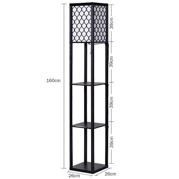 COSTWAY Golvlampa i Trä 1,6M med 3 Förvaringshyllor 60W Lampa Ingår Inte Skandinavisk Design Stålampe för Vardagsrum och Sovrum