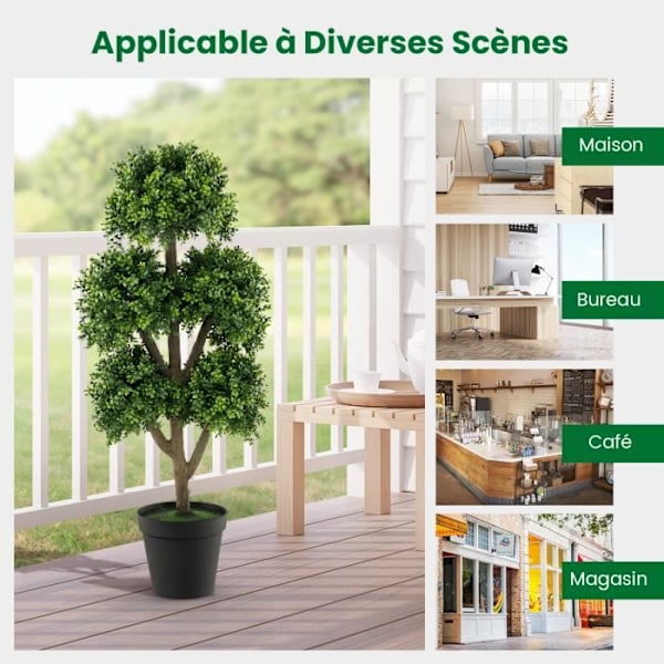 COSTWAY 115 cm 5-bold kunstigt buksbom topiary træ, i cementfyldt vægtet potte, til hjemmet, kontoret, verandaen