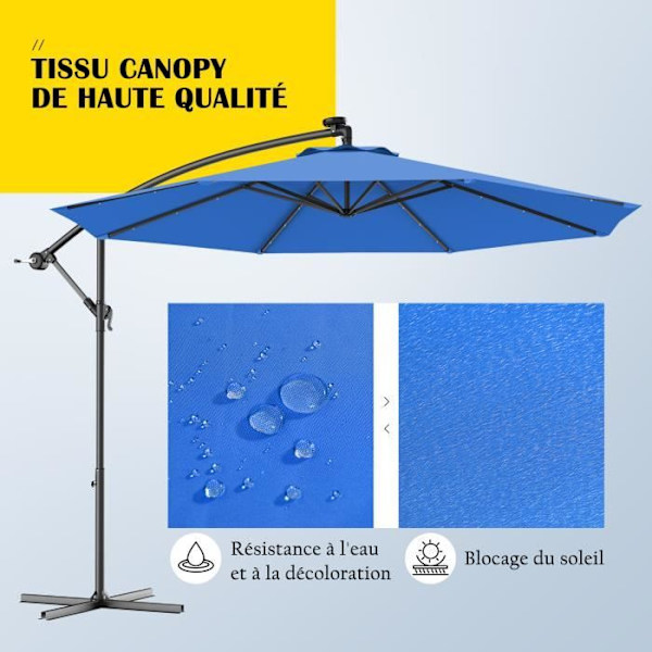 COSTWAY Udsnit Parasol 3M med 24 LED Solcellelampe i Vandtæt Polyester Højde 250CM med 8 Jernstænger Blå Blå