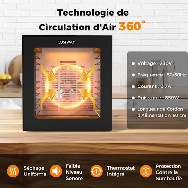 COSTWAY Fødevare Dehydrator - Tørreapparat med 10 Hylder i Rustfrit Stål - 10 Forudindstillede Programmer - 48 Timer Timer - Temperatur 30-75℃