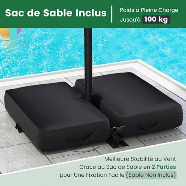 COSTWAY Parasol med 3M Udspring med 40 LED-lamper, Solpanel 6 Timer, Krydsbase, Sandpose, UV 20+ Polyesterstof