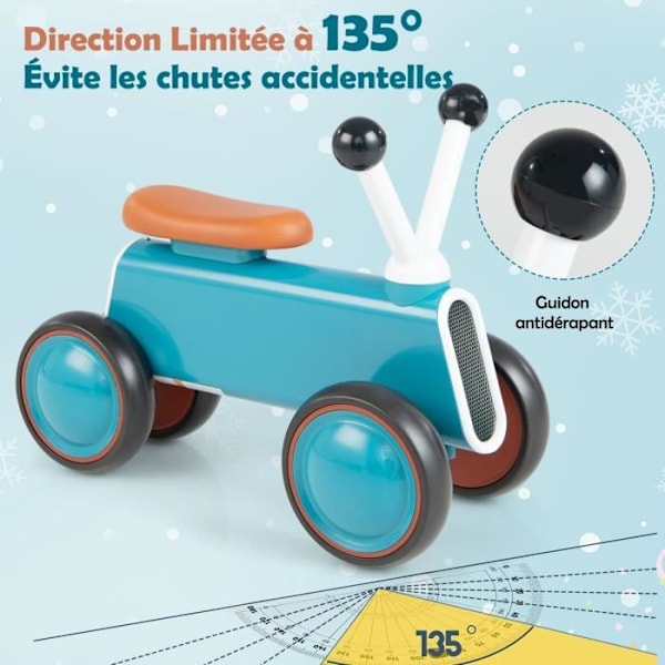 COSTWAY Baby Balance Bike 1 år gammal, Balanscykel utan Pedal 4 Hjul - 135° Styrning Present för flicka Pojke 10 till 24 månader Blå